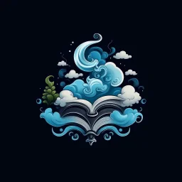 Make a fantasy style logo. Elements on the logo should be clouds, a book, and a well with water)