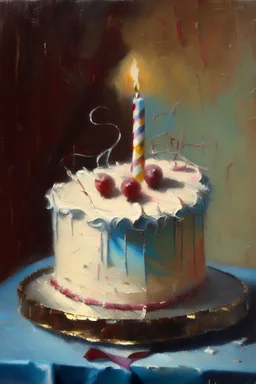 A birthday cake written "Happy Birthday". oil painting.