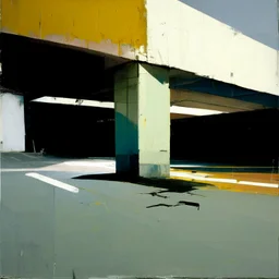 Minimal abstract oil paintings desolate 1960s carpark concrete fragments rough paint graffiti . style of Justin Mortimer and Francis Bacon. road markings.