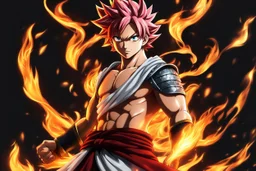 Natsu in 8k 2D realistic fairy tail drawing style, fairy tail costum, close picture, fire, fantasy, neon, highly detailed, high details, detailed portrait, masterpiece,ultra detailed, ultra quality