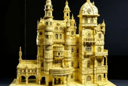 A light yellow clockwork chateau designed in ancient Egyptian architectures and sculptures painted by Vincent van Gogh