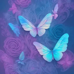 pastel colors, blue, pink, white, butterfly