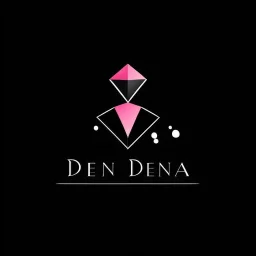 Create a logo with the name Deniz Boutique, inspired by diamond dresses, with the symbol of the dress, baby pink, black background.