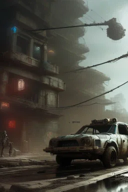 Armor car robot post-apocalyptic cyberpunk city, realistic, intriacte detail, sci-fi fantasy style, volumetric lighting, particales,highly detailed,cinamatic, deep colours,8k