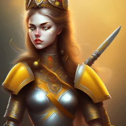 lady warrior with yellow top and rose