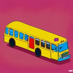 isometric smiling bus with eyes by jim woodring in cartoon style