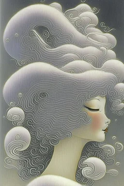 fuzzy, diffused, cloudy and blurred woman face, half view, greyish colors, by artist "gilded melted bubblewarp";by artist "erte";by artist "michelangelo da vinci";by artist "lalique";by artist "hector guimard" ;character design by artist "emshwiller sol";by artist "fan ho"