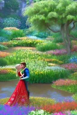 kissing humans, flowers, gold, gems, monet, blonde girl