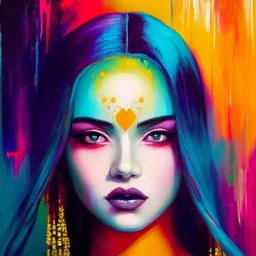 iv_a painting of a young woman, figurative art, an acrylic detailed painting,art style by Harumi Hironaka, turquoise pink and yellow, james terrell art, trending on artstation, soft lines,intricate art by bastien lecouffe deharme and greg rutkowski