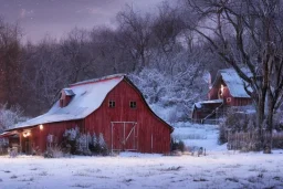 A 3D scene of a barn, December, snow, Disney, Pixar, Dreamworks, Behance, Artstation, C4D, fun, cute, colorful