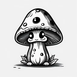 mushroom, black and white, cartoon, drawing, cute, outline, creature, simple