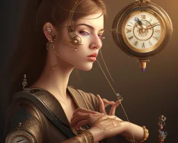 a girl pulling a perishing clock, realistic, intricately detailed