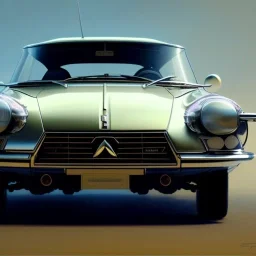 hyperrealism Drawing of 'Citroen DS' three quarter frontal aerial view, by gaston bussiere, greg rutkowski, yoji shinkawa, yoshitaka amano, tsutomu nihei, donato giancola, tim hildebrandt,oil on canvas, cinematic composition,Sharp detail,extreme detail,fit full head inside picture,16k