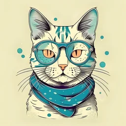 Blind cat, cute , style illustration