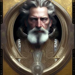 realistic detailed face portrait of a rugged handsome wizard in ornate leather armor by alphonse mucha, ayami kojima, amano, greg hildebrandt, and mark brooks, male, masculine, art nouveau, neo - gothic, gothic, character concept design