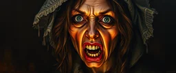 master oil painting by Rembrandt, scary ai woman loab