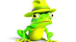 a funny green frog wears a yellow hat