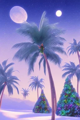 1980's vaporwave aesthetic palm trees in Christmas winter