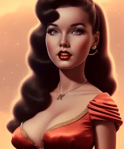 volumetric city environment background, 1960's pinup style, close-up face portrait of a very young bettie page as lolita goddess, 1940, redshift render, au naturel, realistic hair, slim, cute-fine-face, pretty face, realistic shaded perfect face, round face, fine details, anime, pivot on face, 8k, uhd, realistic shaded volumetric lighting, centered camera view, muted colors, colorful, concept and art by sam curry