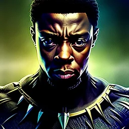 portrait, Chadwick Boseman in black panther suit, intense stare, dark forest, dynamic lighting, 8k, ultra detailed