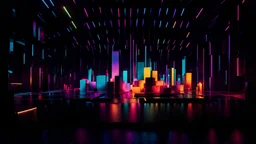 (Premium AI Image)+ 3d multi-colored render, abstract urban background with glowing neon light, virtual reality cyber space, digital wallpaper, 8k, (high detailed 10.5), uhd, dslr, soft lighting, (high quality 10.5), film grain, Fujifilm XT3