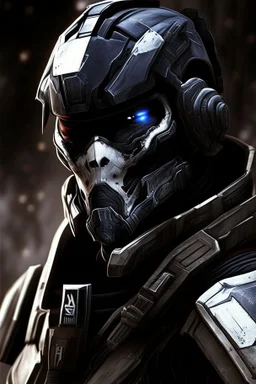 A soldier in the game Mass effect , he wears a BLACK skull helmet that covers his face, he is a rifleman, and his callsign is Titan.