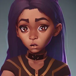 Portrait of an adorable dark skinned warlock little girl with brown hair