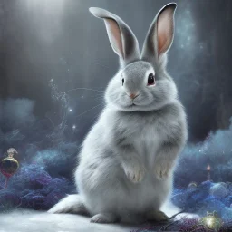 fantasy magic, sharp focus, illustration, highly detailed, digital painting, concept art, art germ and Paul Lewin and Kehinde Wiley, masterpiece silver slolo rabbit with unicorn horn