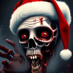 Dark, horror, blood, guts, detail, Santa, zombie, close up head