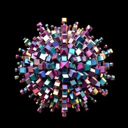 a mandelbulb 3d fractal made of metallic random color cubes a pertty artistc background