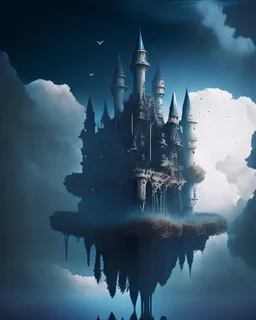 floating castle in a dark fantasy world