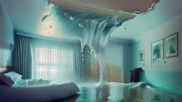 water pouring from ceiling in hotel room while taking acid