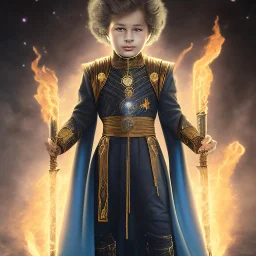 A 25 years boy persian in matte black robes with flaming eyes with grin with flaming light blue pupils stands atop a squire Two infinity gauntlets contain six infinity stones, one of which is made with nano In the hands of a powerful man walking While standing on a majestic height from afar With two big wings