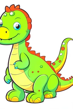 cute dinosaur colored for children, full body, defined lines, no shadows, clear and well. This generation should be colored only with the colors black, red, green, yellow, light blue, blue and orange