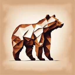 silhouette of a brown bear, letterpress style 2d lowpoly lookalike, minimalistic high contrast pencil art