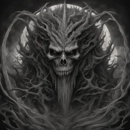 Generate a visually striking artwork that depicts 'Abaddon' as a formidable and malevolent entity, drawing inspiration from dark mythology and biblical references. Incorporate elements of chaos, destruction, and a foreboding atmosphere, while highlighting Abaddon's menacing presence and otherworldly power.