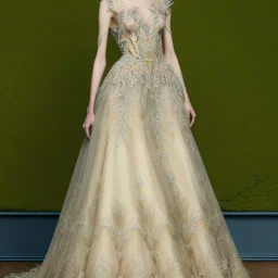 stunning couture gown designed by Marchesa inspired by Fireflies, realistic, detailed, high quality, intricate