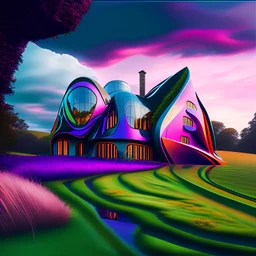 Casa campestre estilo Zaha Hadid obra de arte detallada colores profundos arte digital impactante hiperrealista 8k