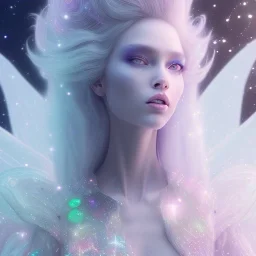 one big crystal glitter pink blue subtle galactic fairy in a galactic ambiance,glitter long blond hair down to the ground,transparent petals,blue eyes,delicate colors in the foreground, full of details, smooth，soft pink violet light atmosphere, light effect，vaporwave colorful, concept art, smooth, extremely sharp detail, finely tuned detail, ultra high definition, 8 k, unreal engine 5, ultra sharp focus