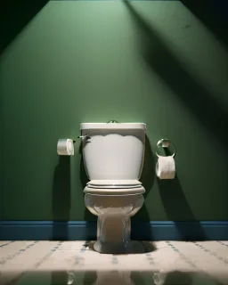 Toilet scene with Donald trump sitting defecating defecating, Wes Anderson style, realistic photo, concept art, smooth, unreal engine 5, god lights, ray tracing, RTX, lumen lighting, ultra detail, volumetric lighting, 3d.