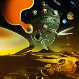 starships versus space monster in the cosmos by dali