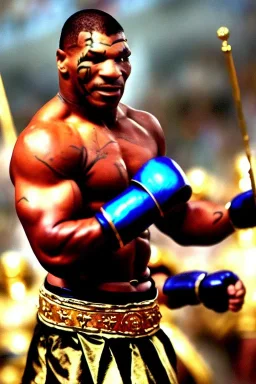 Mike Tyson in greek armor at the fall of the city of Troy trebuchet high quality high detail