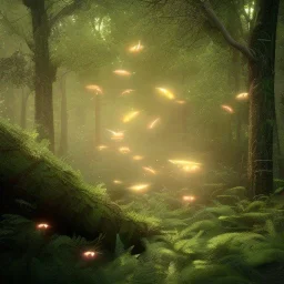 fireflies flying in the forest, ultra realistic, ultra highly detailed, shiny, smooth, studio quality, octane render, polaroid,--ar 1:1 --v4