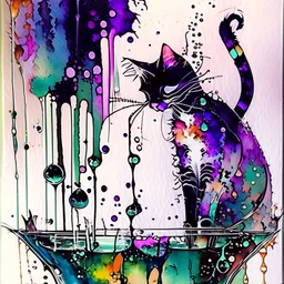 : Alcohol inks, inks on glass, splash art, watercolors. Essence of an [cats]. whimsical, unique.