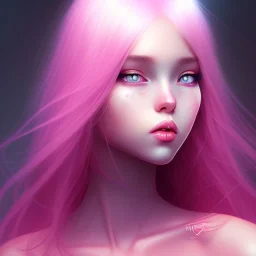 girl, cute, beautiful, long pink hair, side view, looking at burning bodies