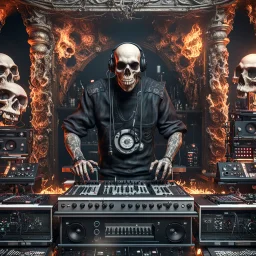 DJ of the damnded, insanely detailed DJ booth in hell, MID set, speakers and equipment made of bone, anatomically correct, add more skulls in th audience, photorealism, vray, 8k 3d https://stablecog.com/generate?o=a67b60e0-edd2-418d-9744-d1d585055d7fv https://stablecog.com/generate?o=93026b00-ac6b-436a-bc57-6aa04073d4a9