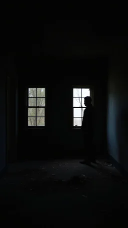 an abandoned room and dark room a man standing looking in to the window