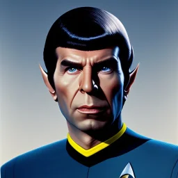 Portrait of Spock, Star Trek II style, Photorealism, Full Body Shot, Wearing Blue TNG Uniform, 8k, Starfield Background