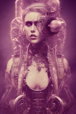 Abstract steampunk, purple tones,Danish singer MØ face,