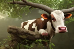 cow stuck in the top of a tree can not get down